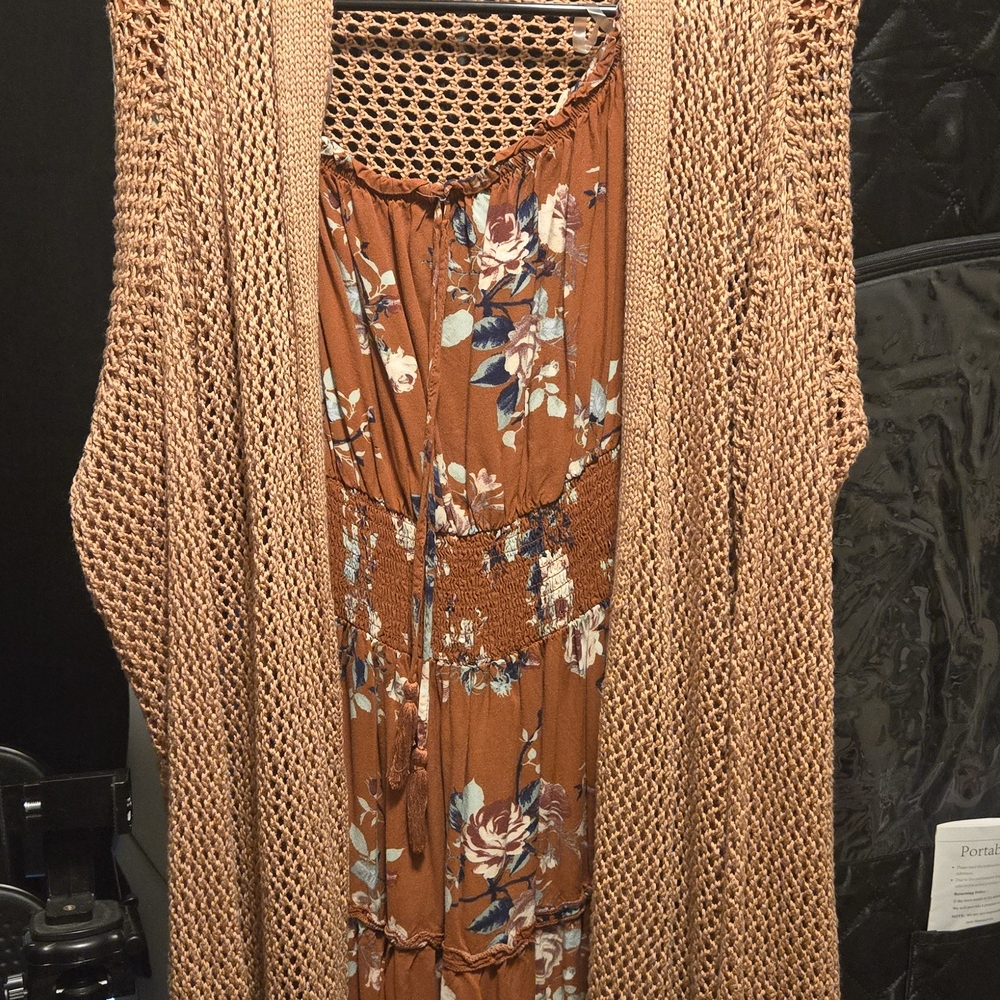 Floral Dress with Knit Cardigan
